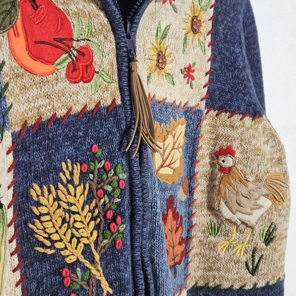 Tiara Vintage Embroidered Fall Patchwork Full Zip Sweater Sz: medium - Picture 7 of 15